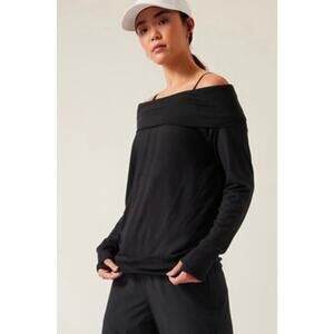 Athleta Studio Barre Sweatshirt Size Medium Women Black Off The Shoulder Soft